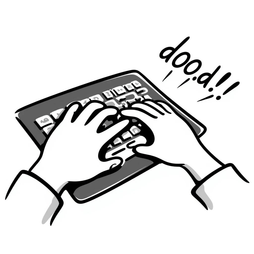 doodle style sketch of fingers typing with speed lines emoji
