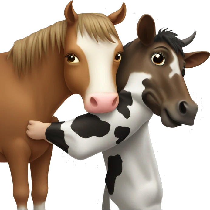 Horse hugging cow from behind emoji