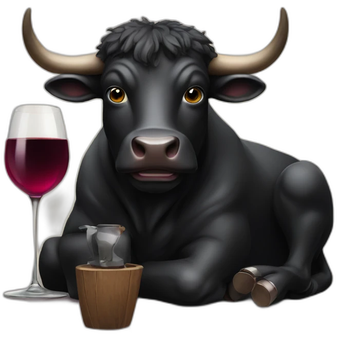 black bull drinking wine emoji