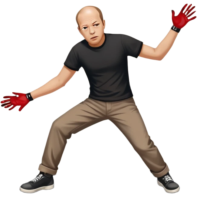 Jackson pollock the abstract artist flicking black white and red paint onto a canvas on the ground emoji