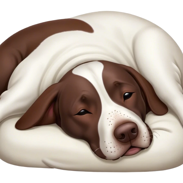 Cinematic Meme-Worthy Chubby Sleeping German Pointer Portrait Emoji, Head resting peacefully with a contented smile, showcasing a delightfully chubby build and a luxuriously soft liver and white coat, eyes shut in a serene nap, Simplified yet hilariously adorable features, highly detailed, glowing with a soft, drowsy light, high shine, relaxed and utterly lovable, stylized with an air of playful laziness, bright and heartwarming, soft glowing outline, capturing the essence of a comically sleepy hunter, so meme-worthy it feels like it could instantly become the next viral sensation of adorable slumber! emoji