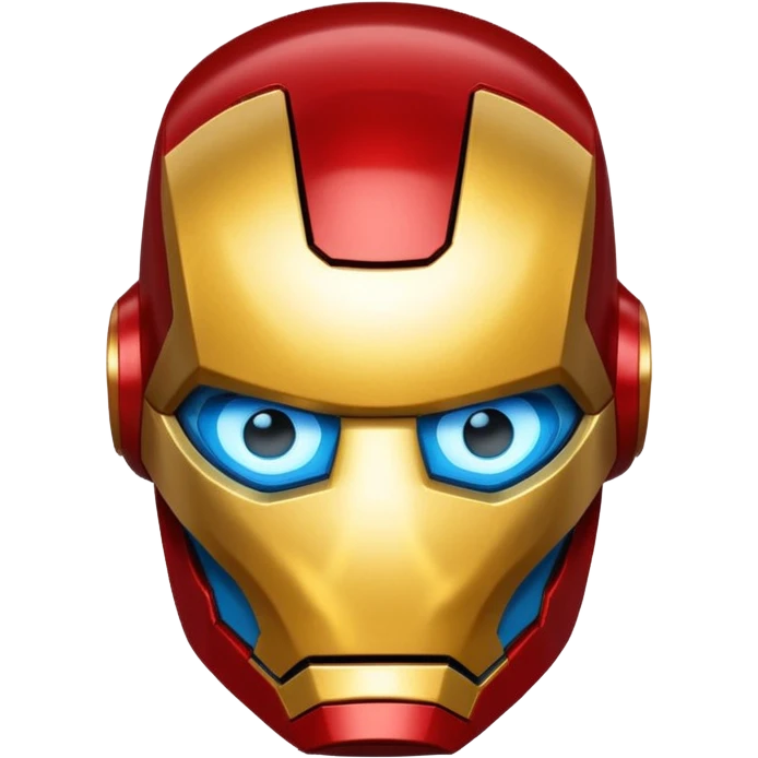 Iron Man helmet emoji, metallic red and gold, glowing blue eyes, simplified and bold, clean lines, expressive, popular emoji style emoji