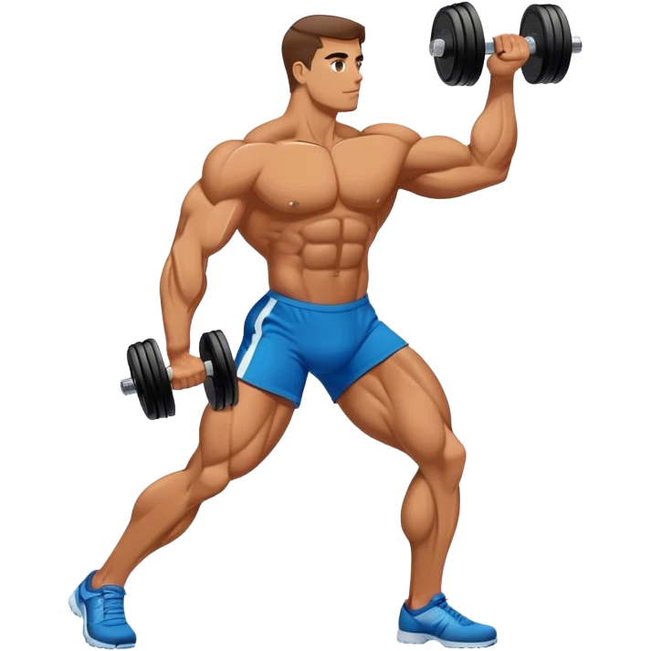 side-view bodybuilder dumbbell lunges emoji