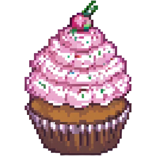 pixel art cupcake with pink icing, pink sprinkles emoji