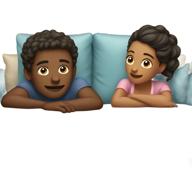 A boy and a girl in their 20s laying on a couch near each other  emoji