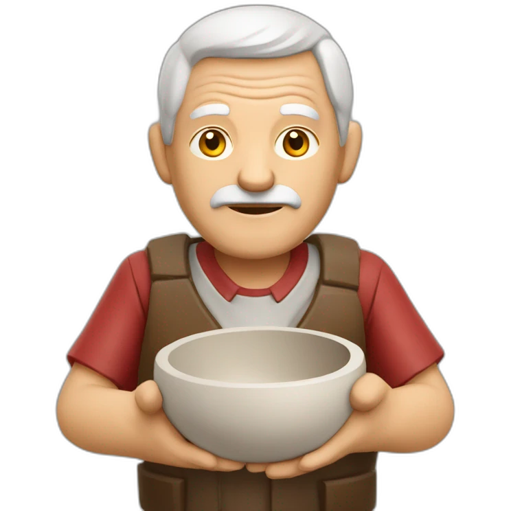 old man with latvian flag on his sholders trying to make a bowl from clay emoji