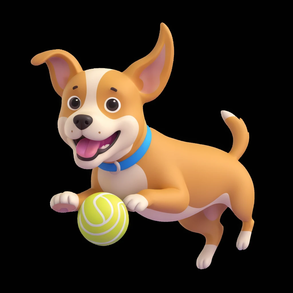 dog chasing ball in forrest, close up pose emoji