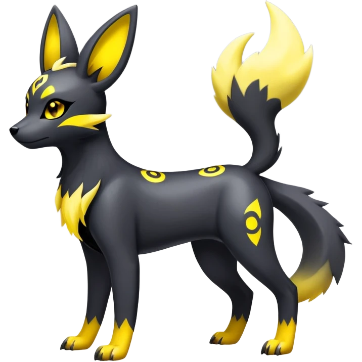 Shiny Exotic Excessive Mysterious Umbreon-Houndour-Poochyena-Pokémon-Fakémon-hybrid-creature (full body) emoji