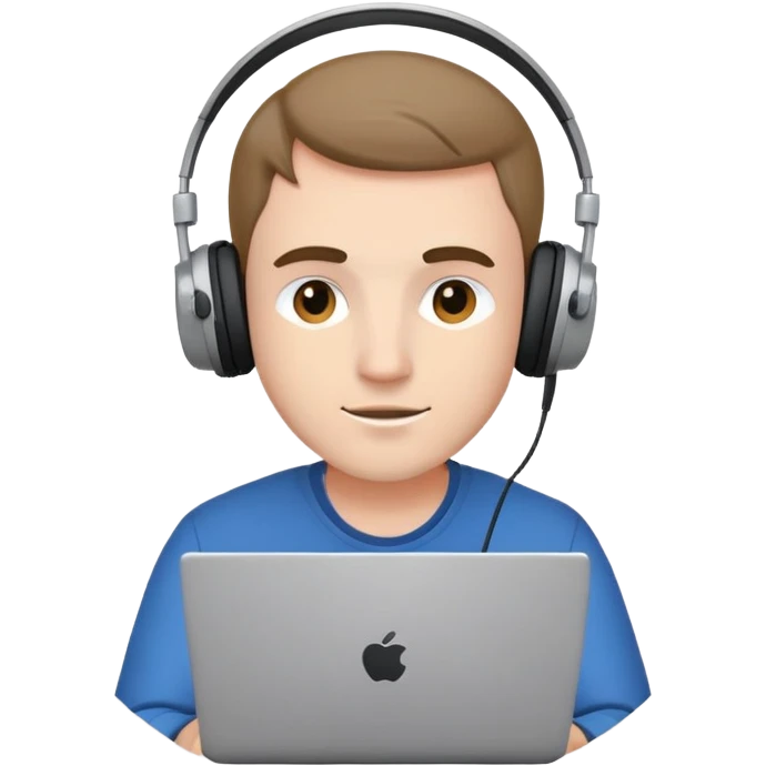 Man working on laptop Waring headphones put this image image inside a circ emoji