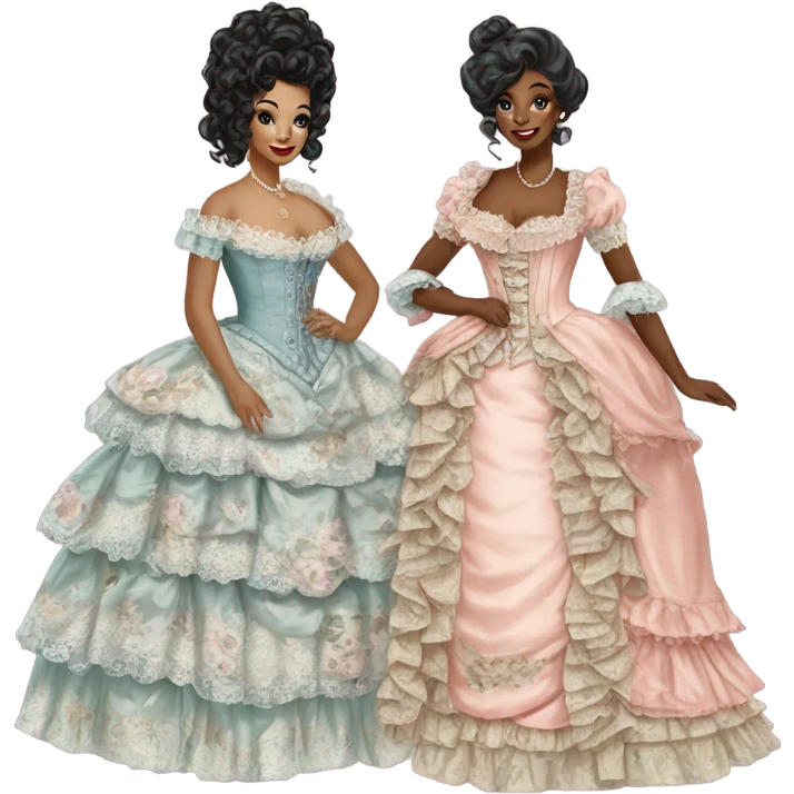 Bettie and Sarah wearing rococo clothes emoji