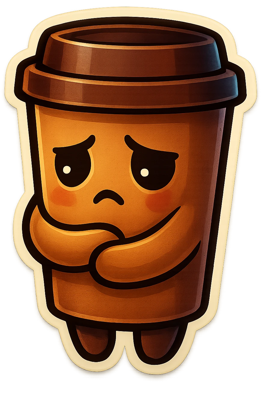 Tall coffee cup, somber, hugging emoji