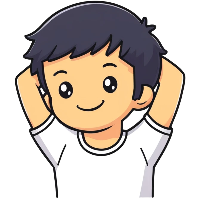 embarrassed smiling boy with hand behind head and black hair emoji