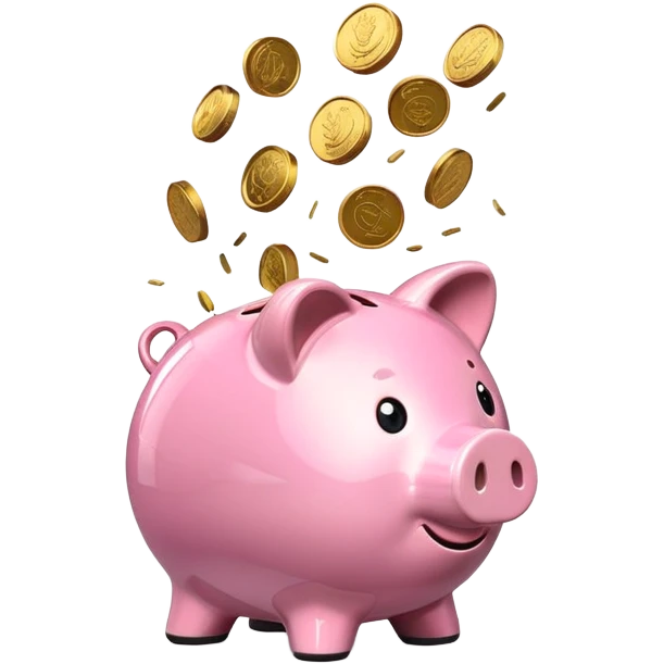Piggy bank with coins falling in emoji