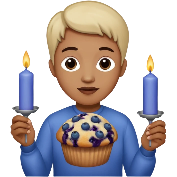 Blueberry Muffin celebrating birthday. Make sure it actually looks like a muffin with candles. Somebody holding it  emoji