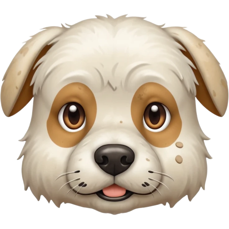 very muddy and dirty white dog face that doesnt look like pattern emoji