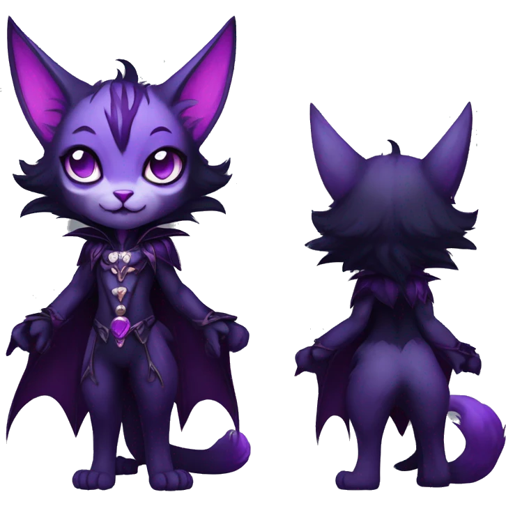 Anthro-Cute-Edgy-Vampiric-Batty-Cat-Black-Purple-Contrast-Colors-Fantasy-Fur-Sona-Chibi-Shiny-Fakémon-Hybrid with horns full body emoji