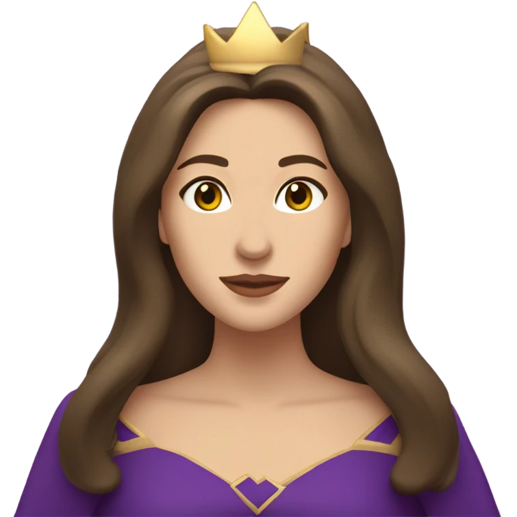 Caucasian long  brunette woman wearing formal royal purple robes and a crown. A burst of hearts are floating around her emoji