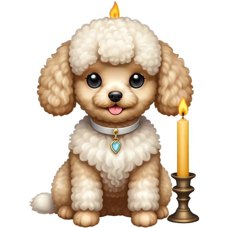 cute toy poodle with a candle emoji