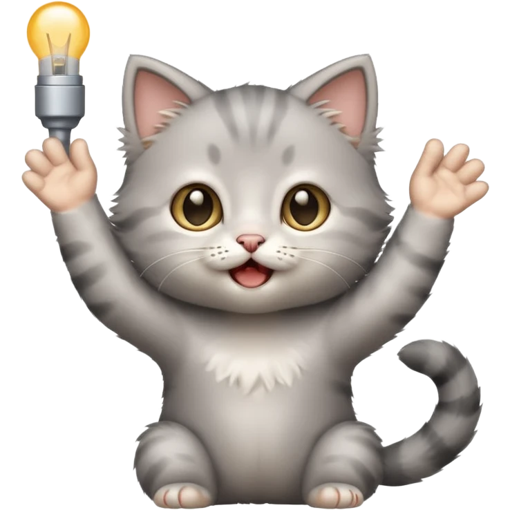 Standing Gray kitten with arms up meowing  emoji