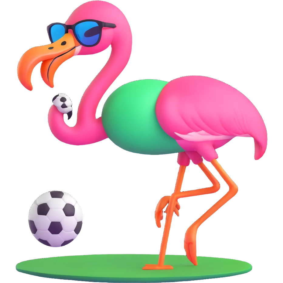 flamingo soccer player with sunglasses and a black and green jersey emoji