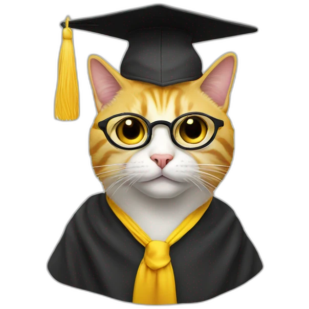 yellow-emoji-cat-head-with-glasses-and-with-mortarboard-on-its-head emoji