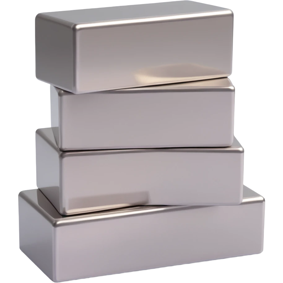 three long steel blocks, two on the bottom and one on top, 3D cartoon style, metallic shine, rectangular shape emoji