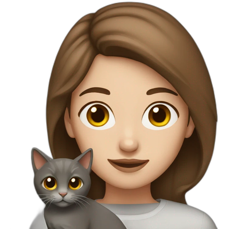 woman with brown hair with  her Grey cat emoji