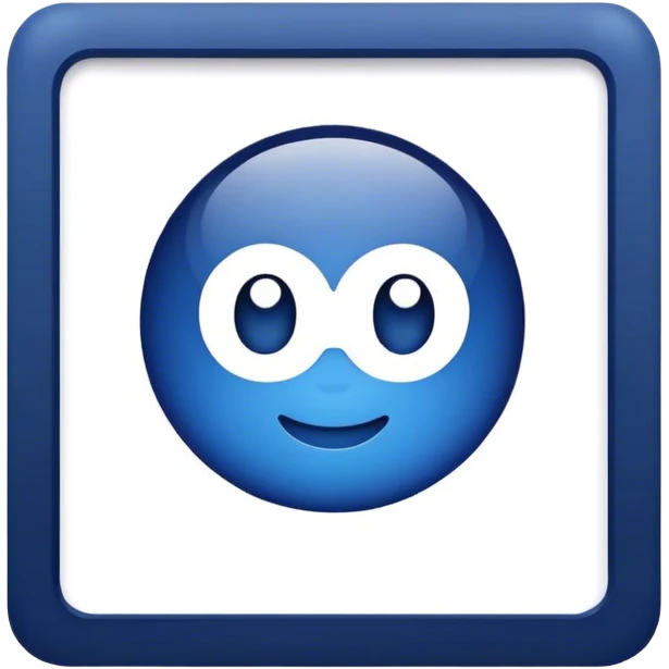 dark blue square frame with company logo emoji
