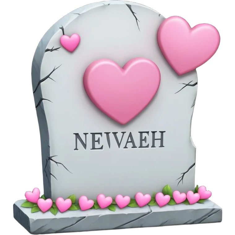 Headstone that says nevaeh with pink hearts emoji