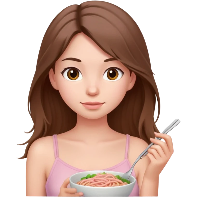 a long brown hair, northeastern girl wearing a soft pink spaghetti top emoji