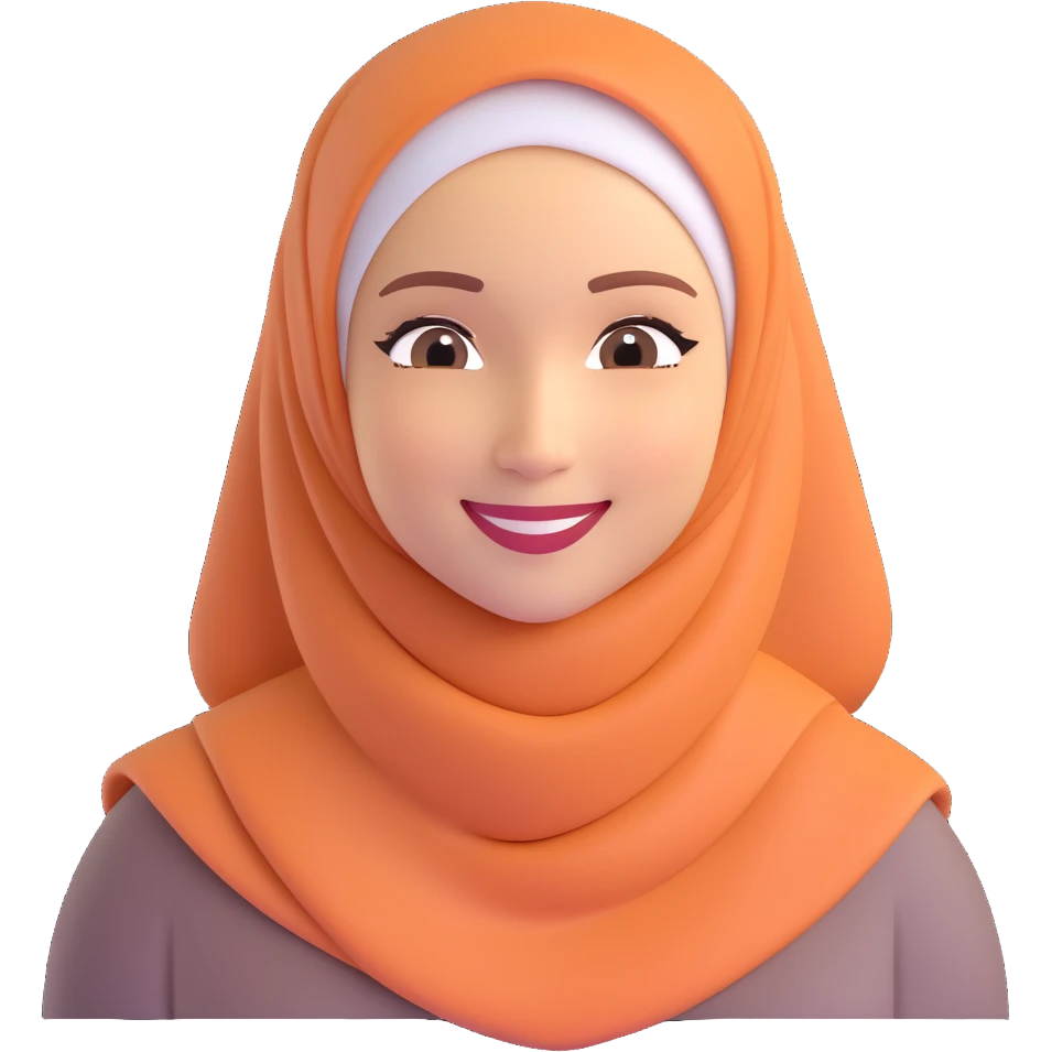memoji style emoji of a smiling woman in a hijab, light skin tone emoji