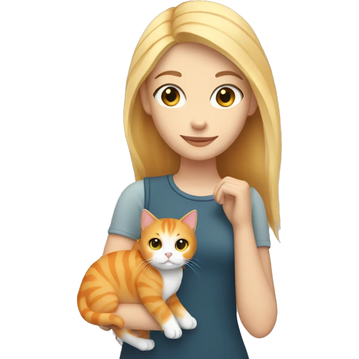 Blonde girl holding orange cat with white paws and white features emoji