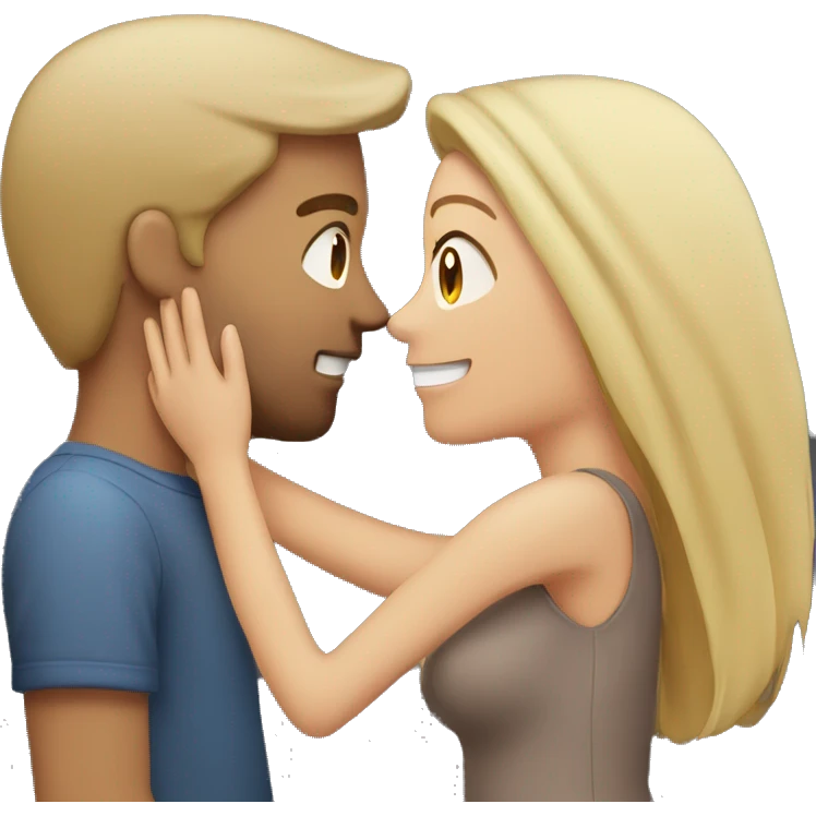 Couple kissing woman with long brown hair man with short blonde hair emoji