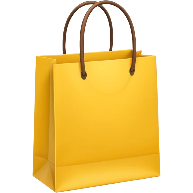 Turn this yellow shopping bag into a single flat emoji.
Keep the bag shape and yellow color.
Remove all text and details.
Simple, cute, Apple-style emoji.
Transparent background. emoji