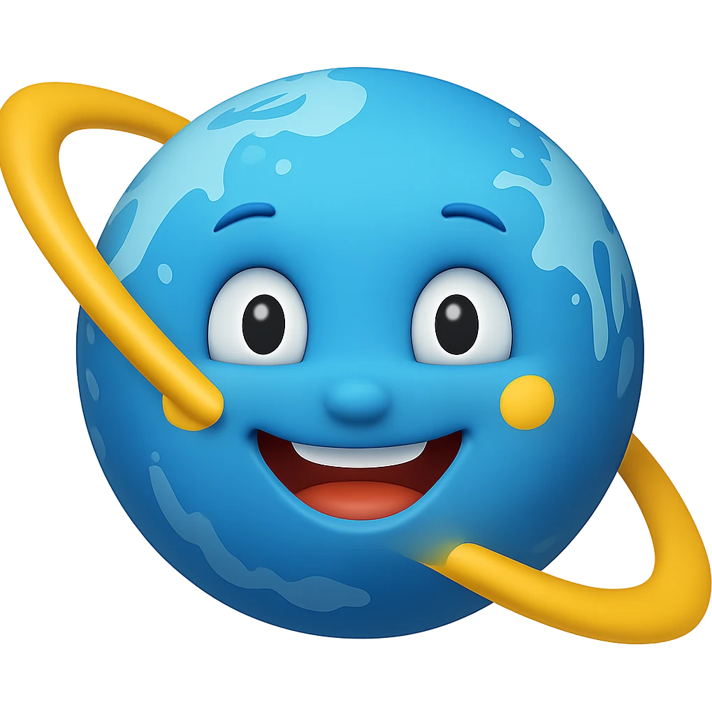 Add a ring around the cute planet with a cheerful face emoji style, no background. Keep the emoji style look and feel. emoji