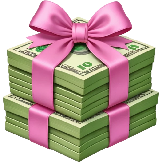 Stack of money tied with pink bow  emoji
