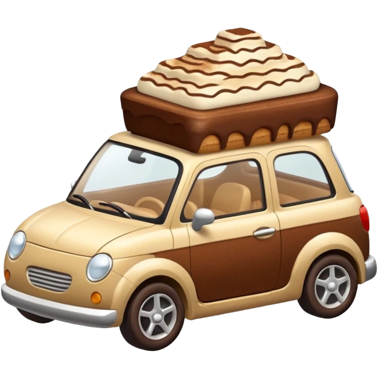 A cute small car, emoji style, side view, adorable tiramisu car, dusting of cocoa, creamy texture, dessert-inspired emoji