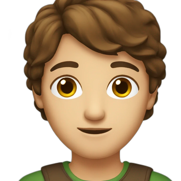brown hair, brown eyes, with computer emoji