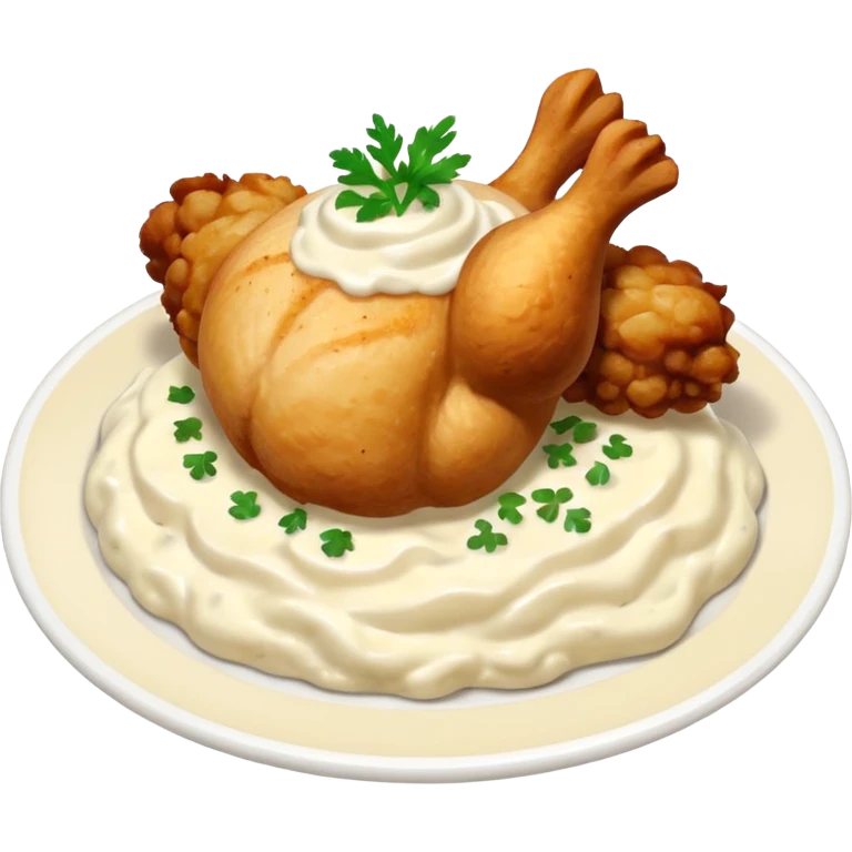 chicken chunks with alfredo sauce and mashed potatoes on the side emoji