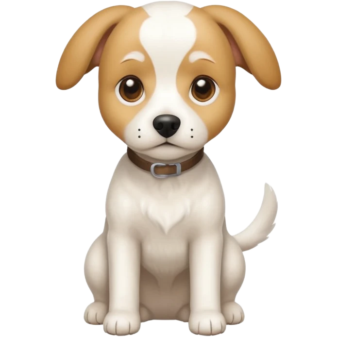 a full body white beagle x maltese x chi dog the size of a kelpie with light brown ears and a light brown patch on one eye emoji