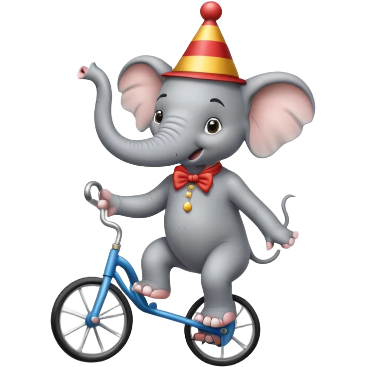 Funny elephant balancing on a tiny tricycle, circus performer emoji