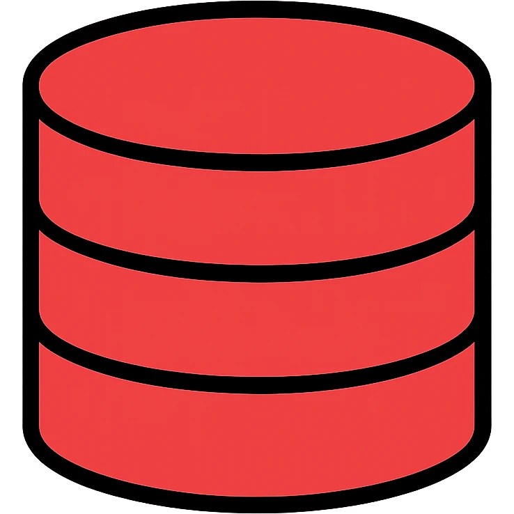 Red database icon, cylindrical data storage with horizontal lines, server storage symbol emoji