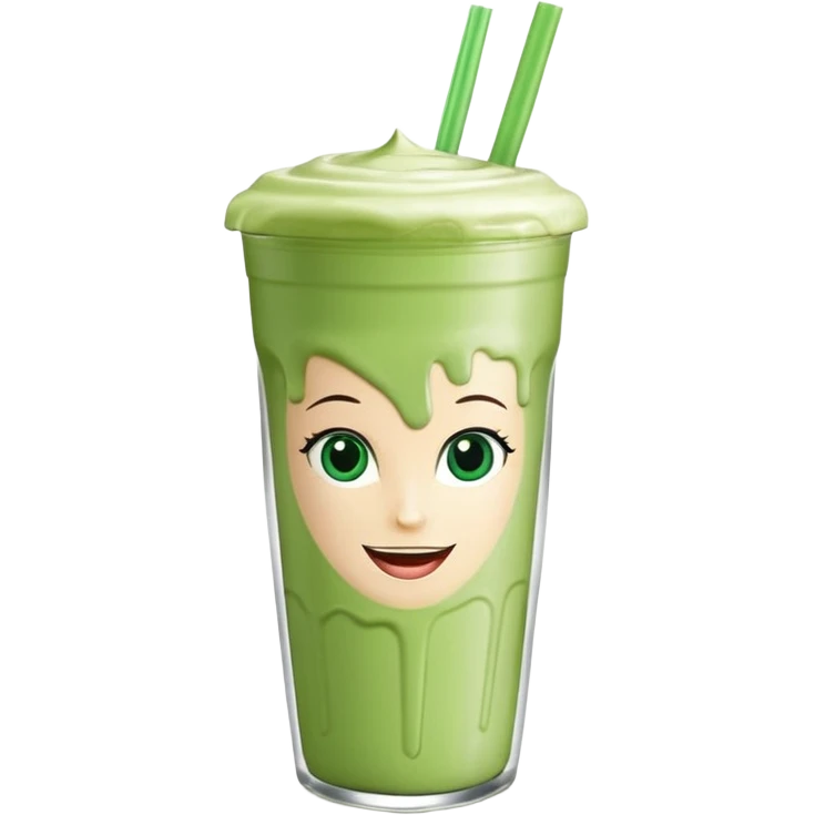 un vaso de batido animado, de caricatura, con tapa y pitillo, que tenga brazos y piernas, cara tierna y que inspire confianza y amabilidad emoji