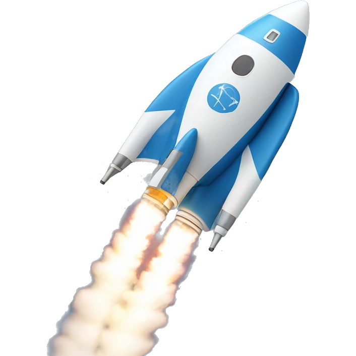 v4 with text on a rocket taking off in blue tones emoji