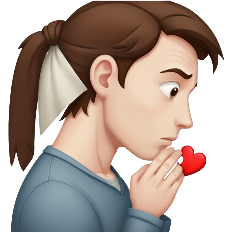 a man with brown hair staying in a
full height in profile with anxiety and begging face with a broken heart emoji