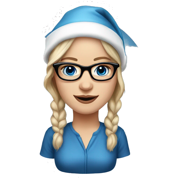 Realistic Jennifer Lawrence wearing black glasses and blue eyes. Wearing a red santa hat  emoji