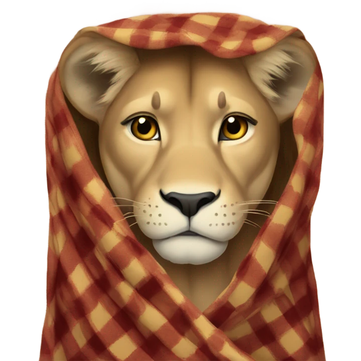 Sad lioness in a plaid blanket emoji