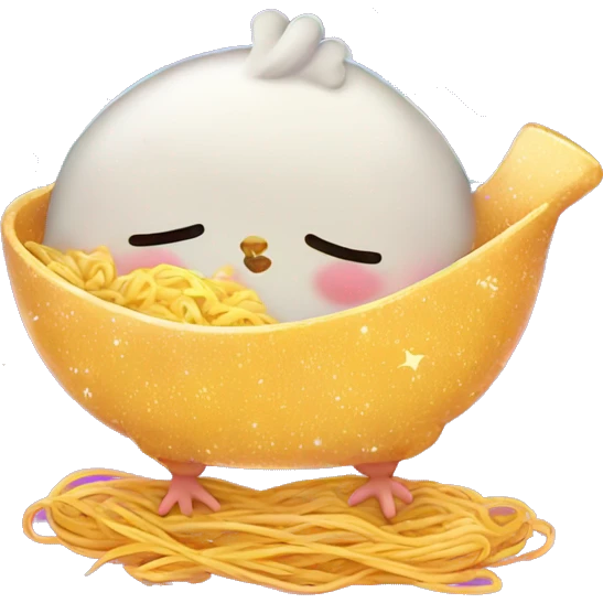Kawaii neon star glitter chicken sleeping ramen emoji    emoji