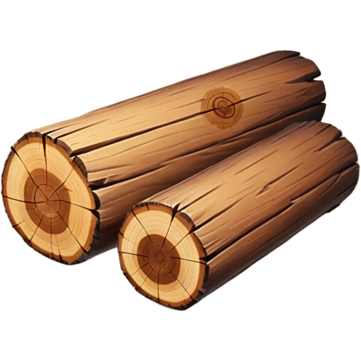 two logs, one propped up sideways on the bottom log, with a sparkle in the foreground. the log should not have a hole in the center. two logs only. emoji