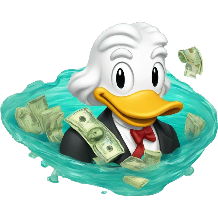 Scrooge McDuck swimming in his money emoji